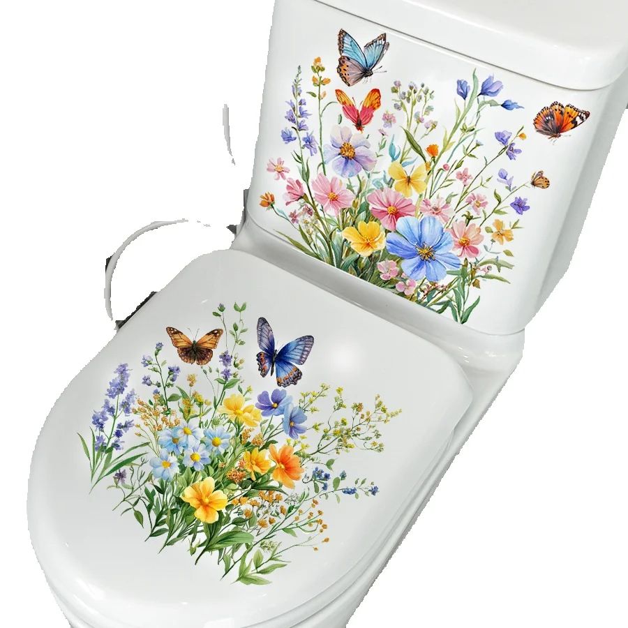 Home Bathroom Floor Tiles - 2PCS Fresh Flower & Butterfly Toilet